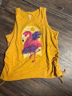 wonder nation Mustard Yellow Tank with Pink & Purple Flamingo